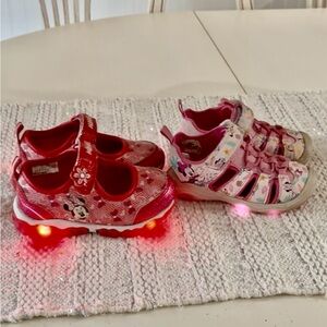 2 Pairs Disney Minnie Mouse Kids Sneakers - Red and Pink Toddler Size 7